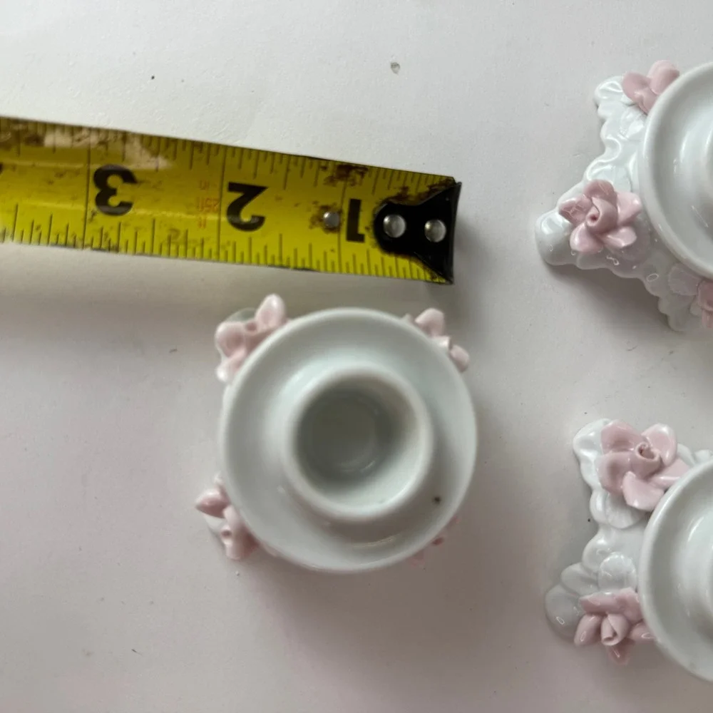 Alka Kunst Dresden Porcelain Rose Candlestick Holders Set of 3 Pink White VTG